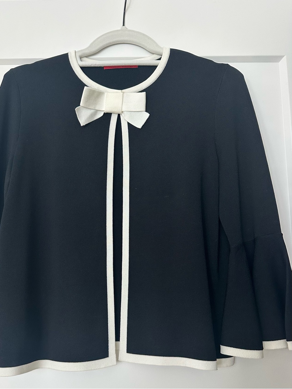 Carolina Herrera Black Cardigan with Cream Bow Trim